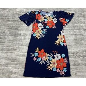 Alexandra + Oak Dress Womens Medium Blue Floral Short Sleeve Sheath Knee Length‎